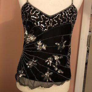 Silver Sequin Butterfly Throwback Black Tank